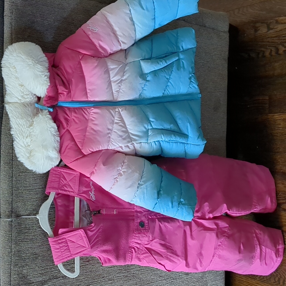 Snozu pink and turquoise snowsuit set 2t